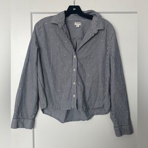 J.Crew Factory striped button down with rhinestone details size LG